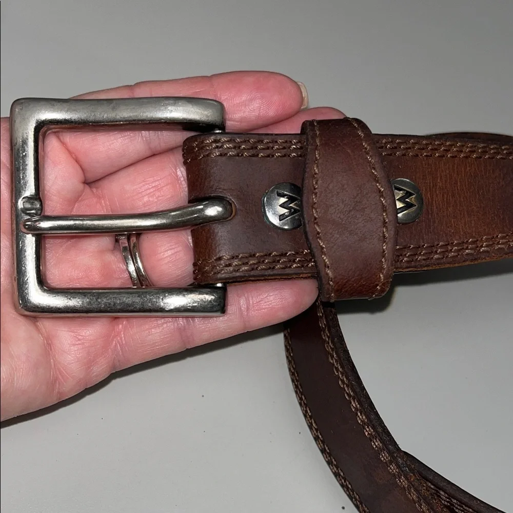Brown Leather Belt with Silver Buckle